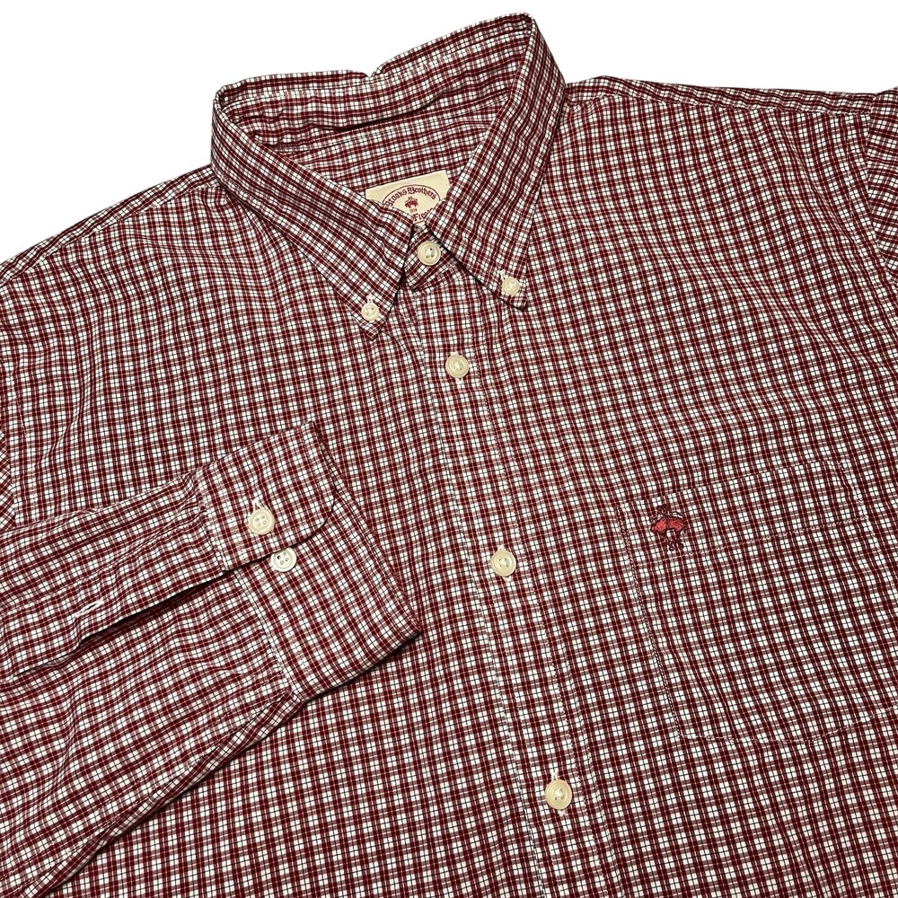 Brooks Brothers Red Fleece Men's XL‎ Red White Check Button Up Shirt Preppy